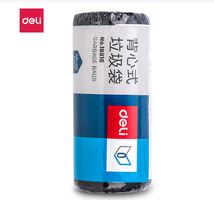 得力18816背心式垃圾袋(黑)(单卷装，30只/卷)