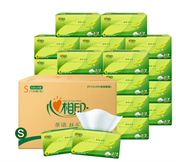 心相印茶语丝享软抽纸 3层130抽 24包箱装DT15130
